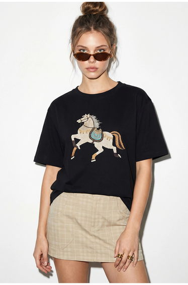 LUCCI Oversized Embroidered Sequin Crew Neck T-Shirt