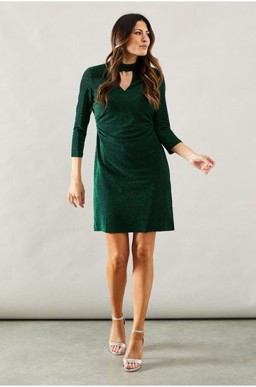 Occasion Glitter Jersey High Neck Shift Dress