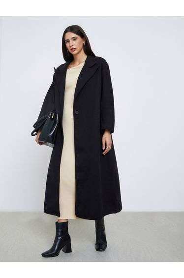 Black Oversized Wool Like Maxi Coat