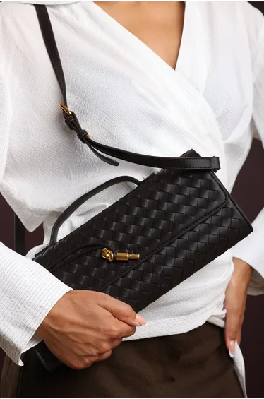 Petal Envelope Style Woven Clutch Bag in Dark Brown