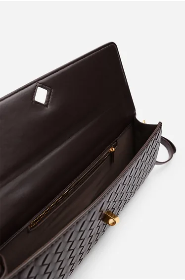 Petal Envelope Style Woven Clutch Bag in Dark Brown