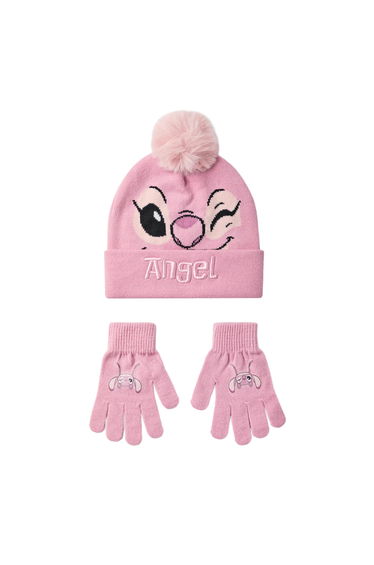 Lilo & Stitch Girls Face Angel Beanie & Gloves Set - Pink