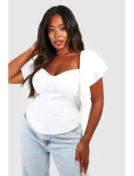 Plus Ruffle Sleeve Corset Top - white