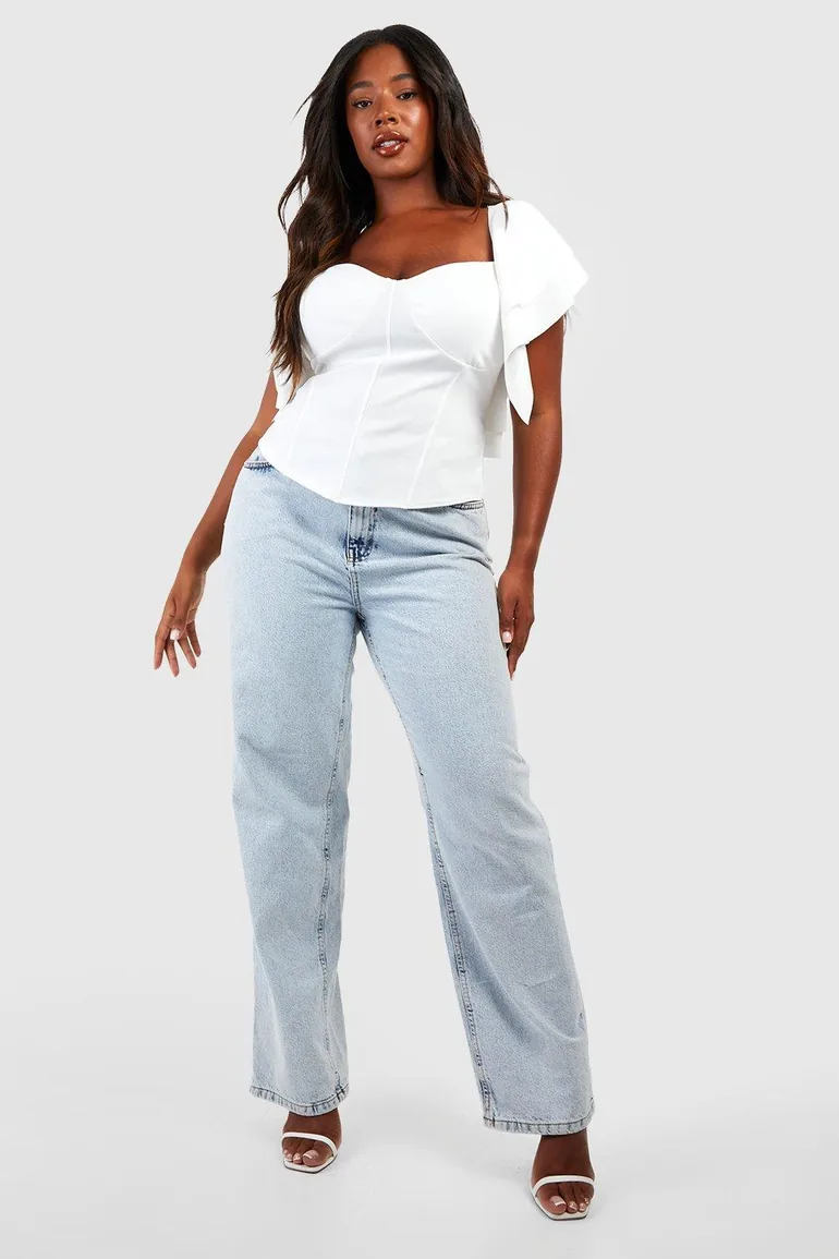 Plus Ruffle Sleeve Corset Top - white - 2