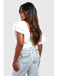 Plus Ruffle Sleeve Corset Top - white - 1