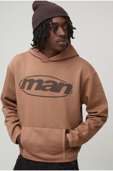 Oversized Boxy Spray Wash Man Branded Hoodie