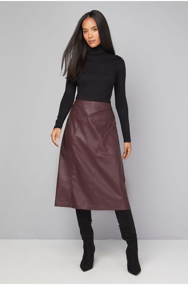 Faux Leather Pleated Wrap Skirt