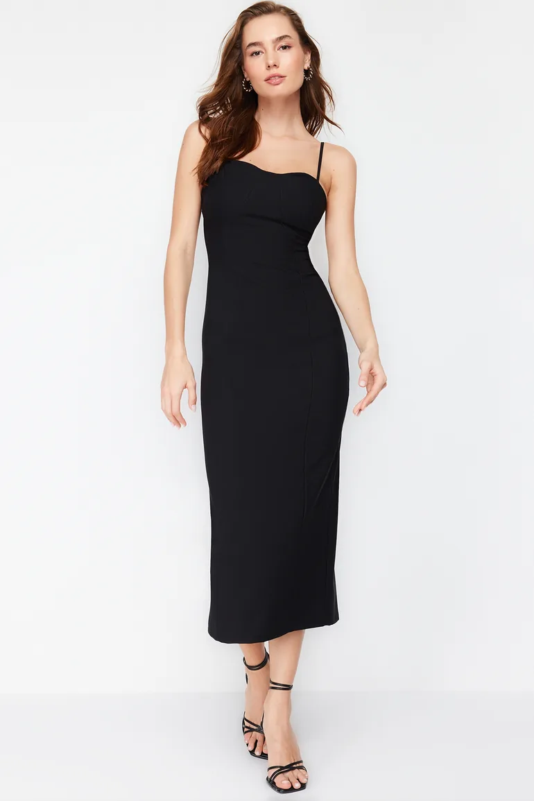Black Woven Maxi Dress - 1