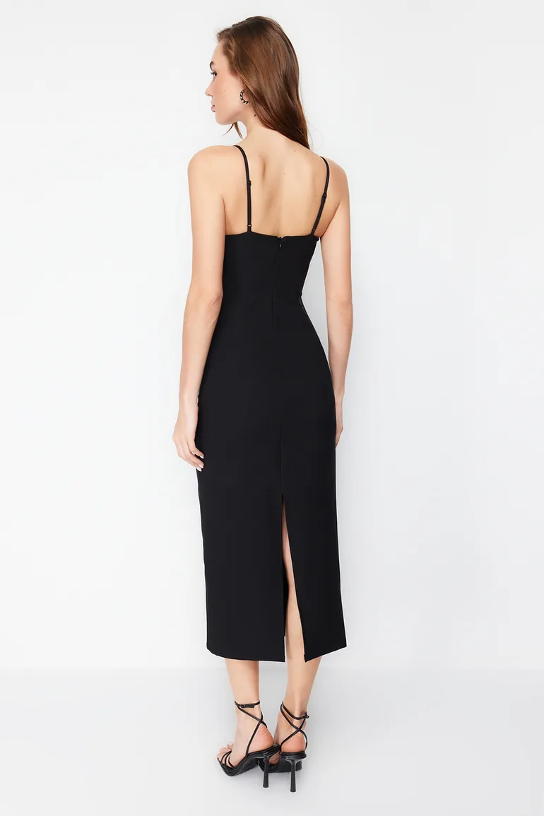 Black Woven Maxi Dress - 5