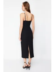 Black Woven Maxi Dress - 5