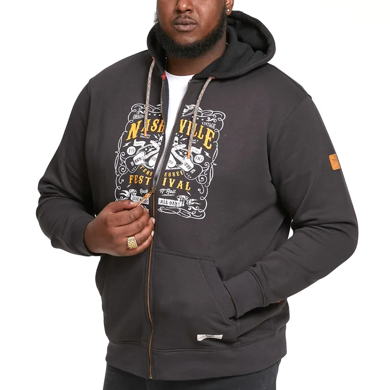 D555 Mens Knewworth Big Tall King Size Hooded Sweatshirt Jacket - Washed Black - 1