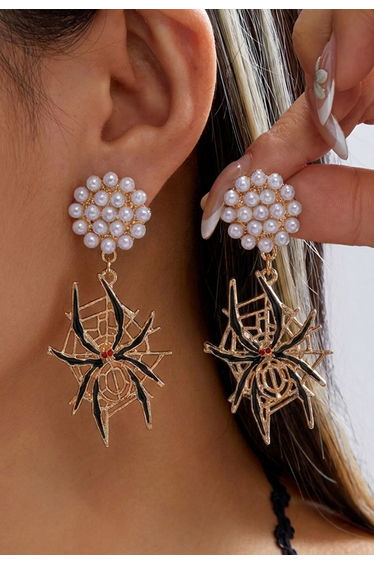 Pearl Cluster Spider Web Drop Earrings