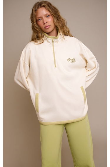 Cream Sporty Club Embroidered Quarter Zip Sweatshirt