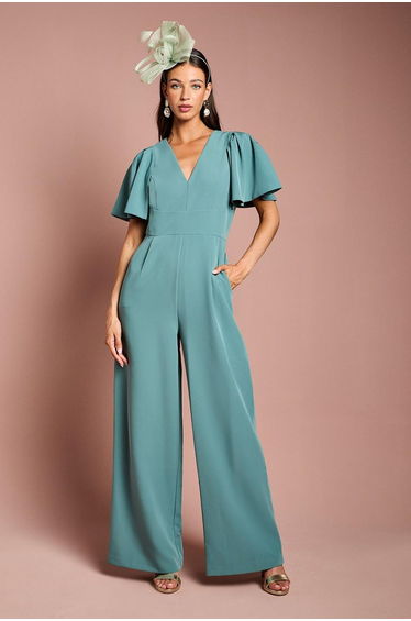 Flutter Sleeve Plunge Jumpsuit