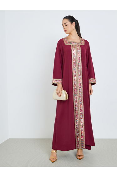 Women Square Neck Sequin Panel Jalabiya