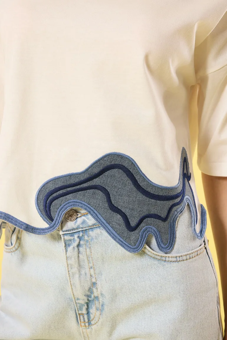 بلوزة محبوكة قصيرة لون كريمي - 2