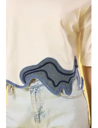 بلوزة محبوكة قصيرة لون كريمي - 2