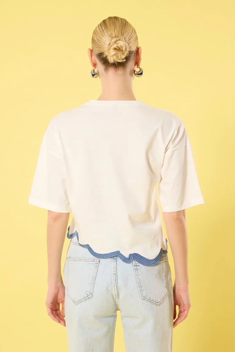 بلوزة محبوكة قصيرة لون كريمي - 3