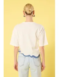 بلوزة محبوكة قصيرة لون كريمي - 3