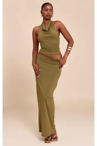 Olive Matte Sculpt Mid Rise Maxi Skirt