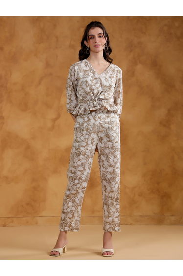 Printed Ruffled Hem Top and Pants Co-Ords