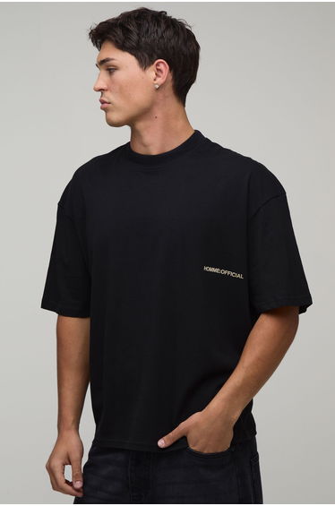 Oversized Boxy Homme Rubber Print T-Shirt - black