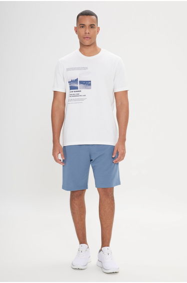 Men's White Standard Fit Regular Fit 100% Cotton Printed Crew Neck T-Shirt