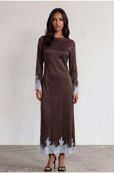 TFNC Lavisha Lace Chocolate Maxi Dress
