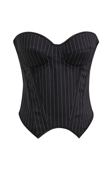 Pinstripe Lace-Up Back Bustier Corset Top