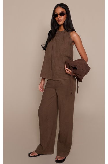Tall Khaki Textured Linen Look Trousers