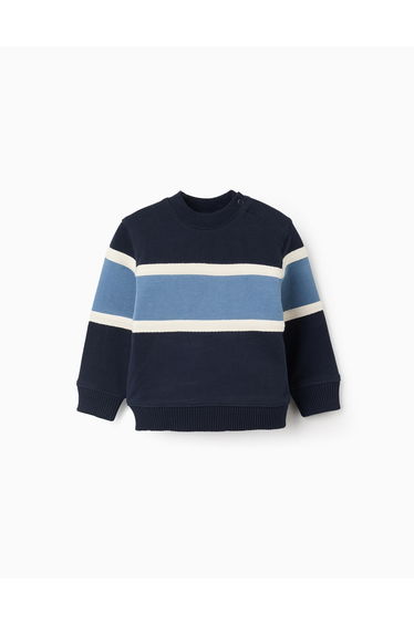 Cotton sweatshirt with colour block for baby boys blue/white