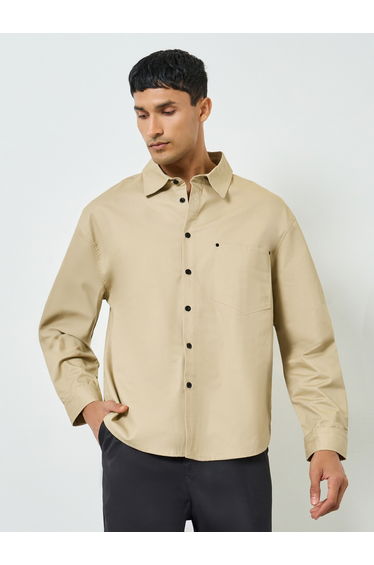 Men Beige Cotton Oversized Shirt