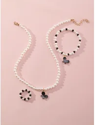 Girls Multi-Color Butterfly Charm Pearl Beaded Nacklace, Bracelet and Ring Set - 3