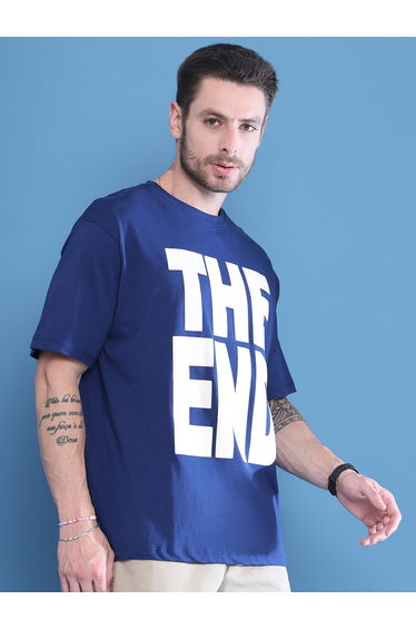 Men Navy Blue Graphic Print Oversized T-Shirt