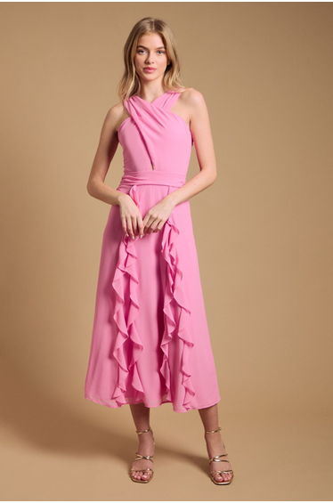 Halter Neck Ruffle Maxi Dress