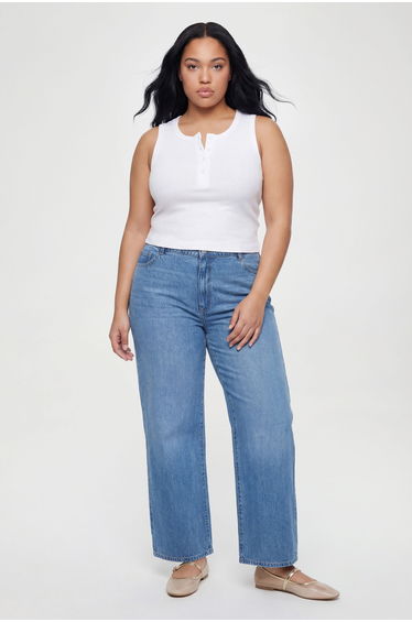 Plus Basics High Waist Boyfriend Jean - mid wash