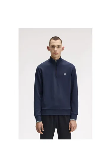 Fred Perry Mens Logo Half Zip Sweatshirt - Airforce Blue