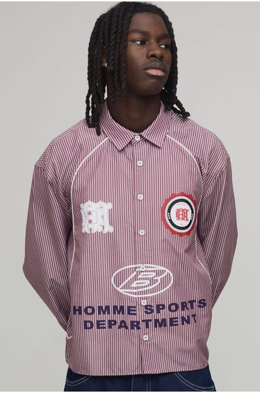 Oversized Boxy Curve Piping Sport Shirt - red