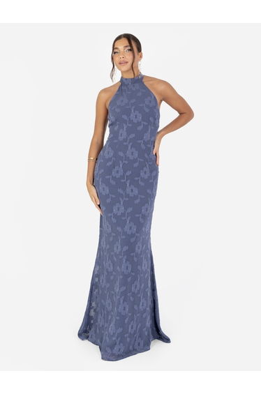 Anaya With Love Recycled Indigo Blue Floral Self-Tie Halter Neck Maxi Dress