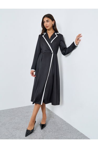 Black Contrast Panel Blazer Midi Dress