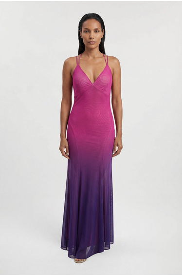 Ombre Sunset Mesh Strappy Beach Dress