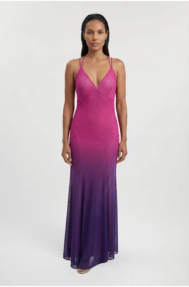 Ombre Sunset Mesh Strappy Beach Dress