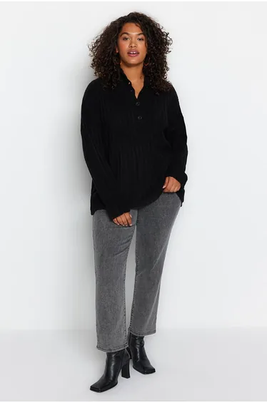 Black Button Closure Knitwear Sweater