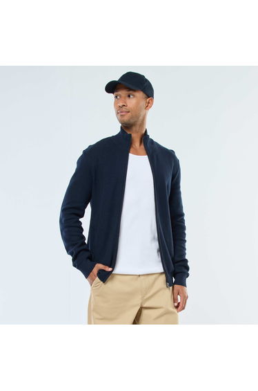 Plain Knit Vest with 2 Pockets and Stand-Up Collar BLUE