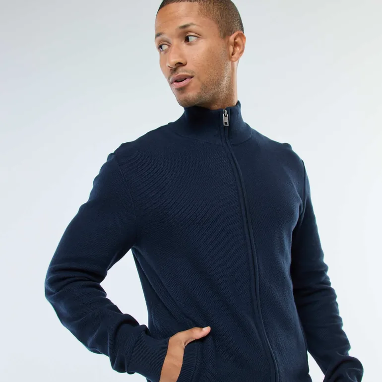 Plain Knit Vest with 2 Pockets and Stand-Up Collar BLUE - 4