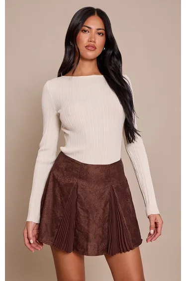 Chocolate Lace Chiffon Godet Mini Skirt