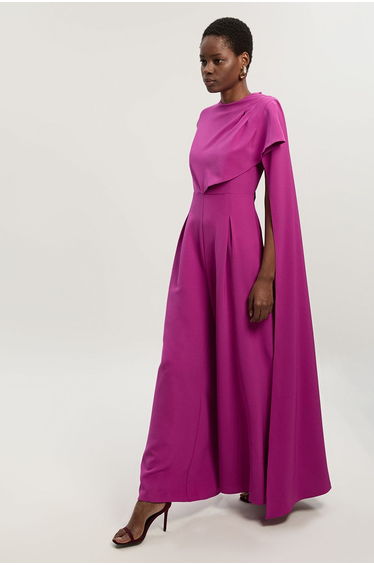 Tailored Drape Cape Wide Leg Jumpsuit