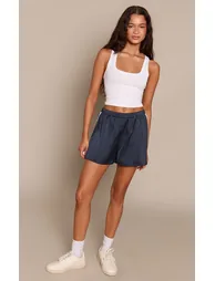 Navy Contrast Stripe Waistband Detail Shorts