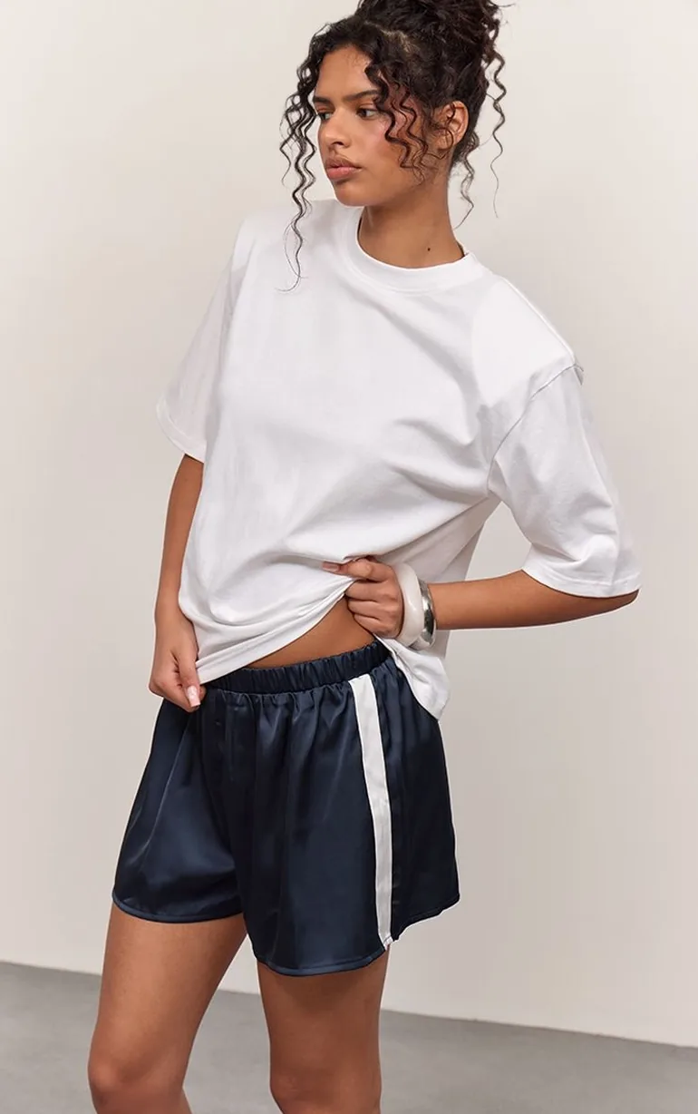 Navy Contrast Stripe Waistband Detail Shorts - 6