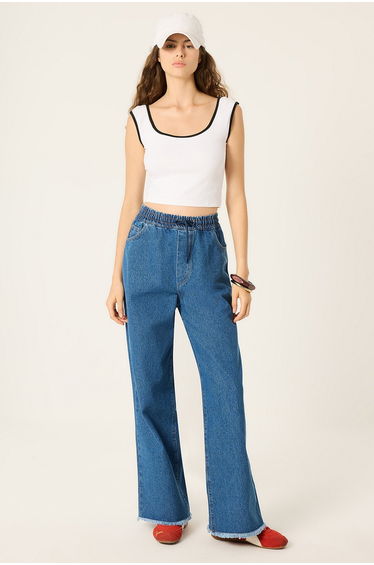 ELASTICATED WAIST DENIM TROUSERS
